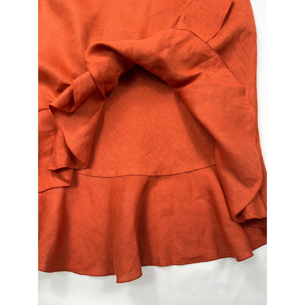 Taboo 100% Linen Ruffle Faux Wrap Coral color Midi Skirt Sz 42 - Picture 6 of 13